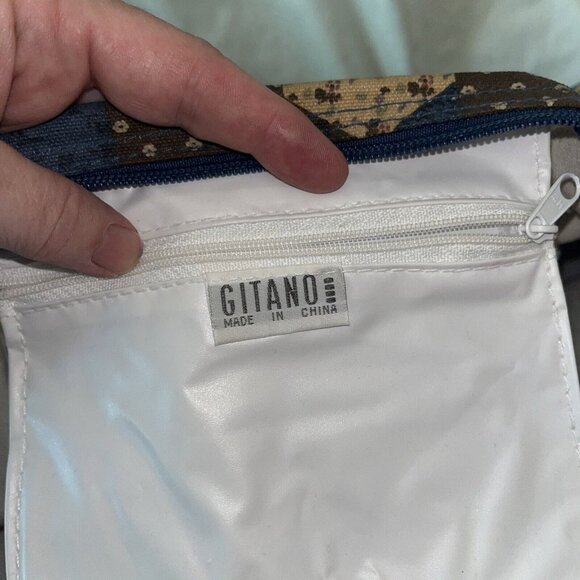 Vintage Gitano Patcheork Canvas Duffle Bag Weekender Tote Blue Brown - Picture 4 of 9